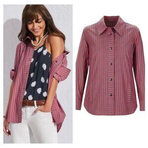 CAbi Pink and Blue Striped Regatta Casual Button Down Shirt Shacket